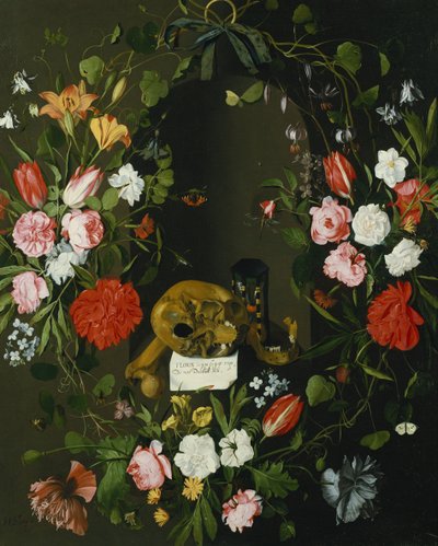 Vanitas-Stillleben mit Blumen von J.H. Elers